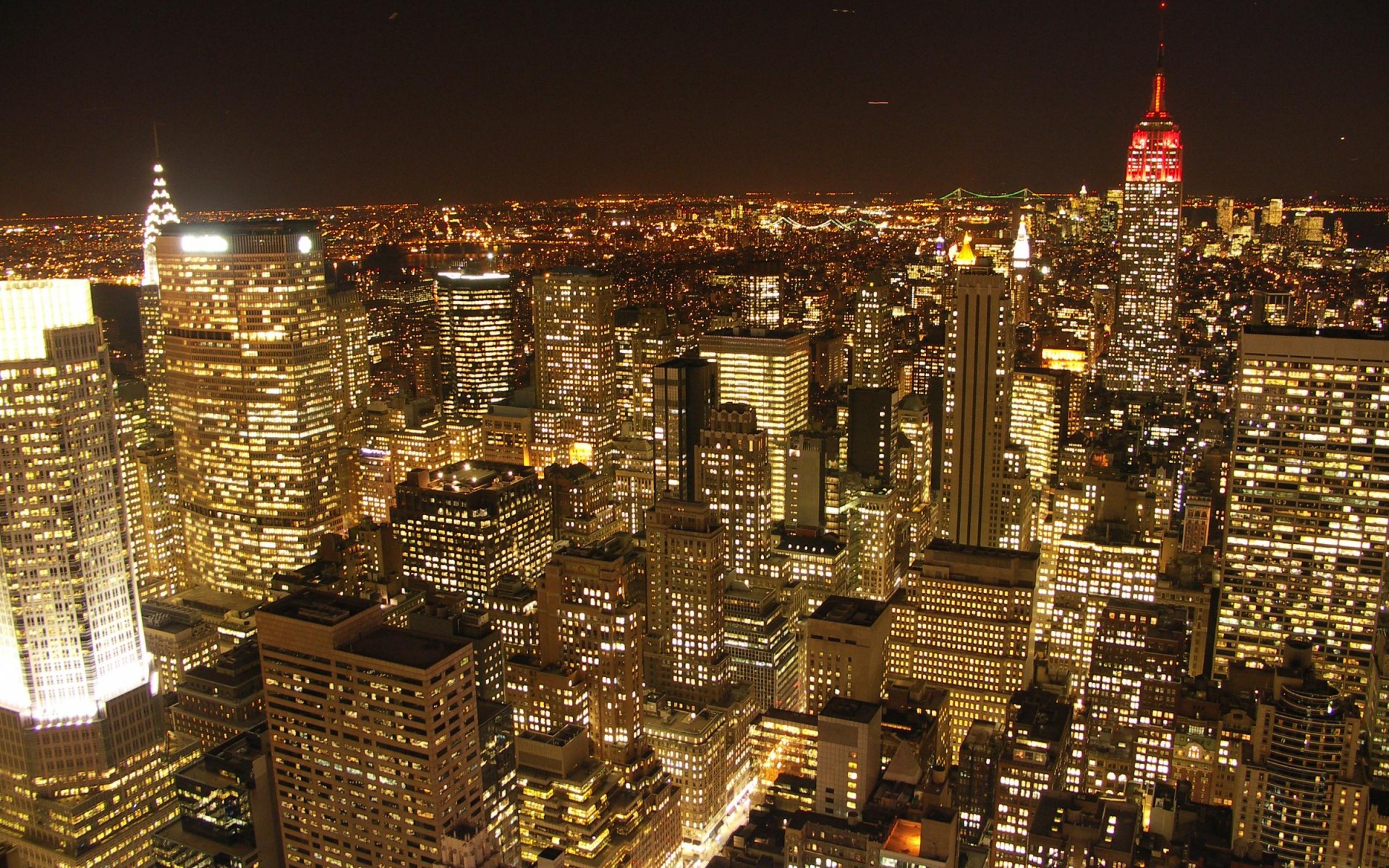 города, ночь, золото, здания, Нью-Йорк - обои на рабочий стол