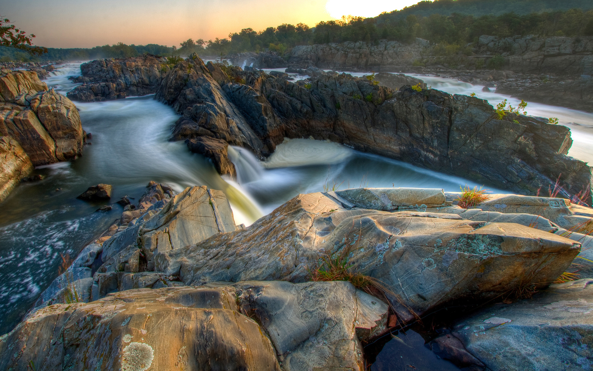 вода, природа, скалы, США, длительной экспозиции, водопады, Виргиния - обои на рабочий стол