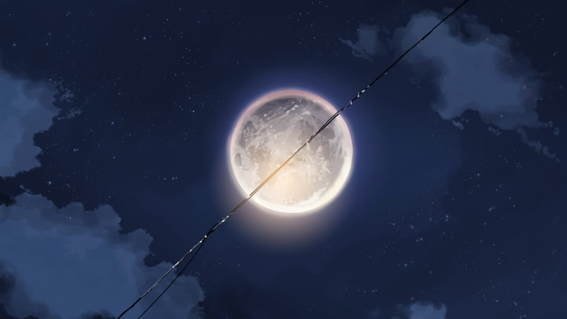 космическое пространство, Луна, Макото Синкай, линии электропередач, небо - обои на рабочий стол