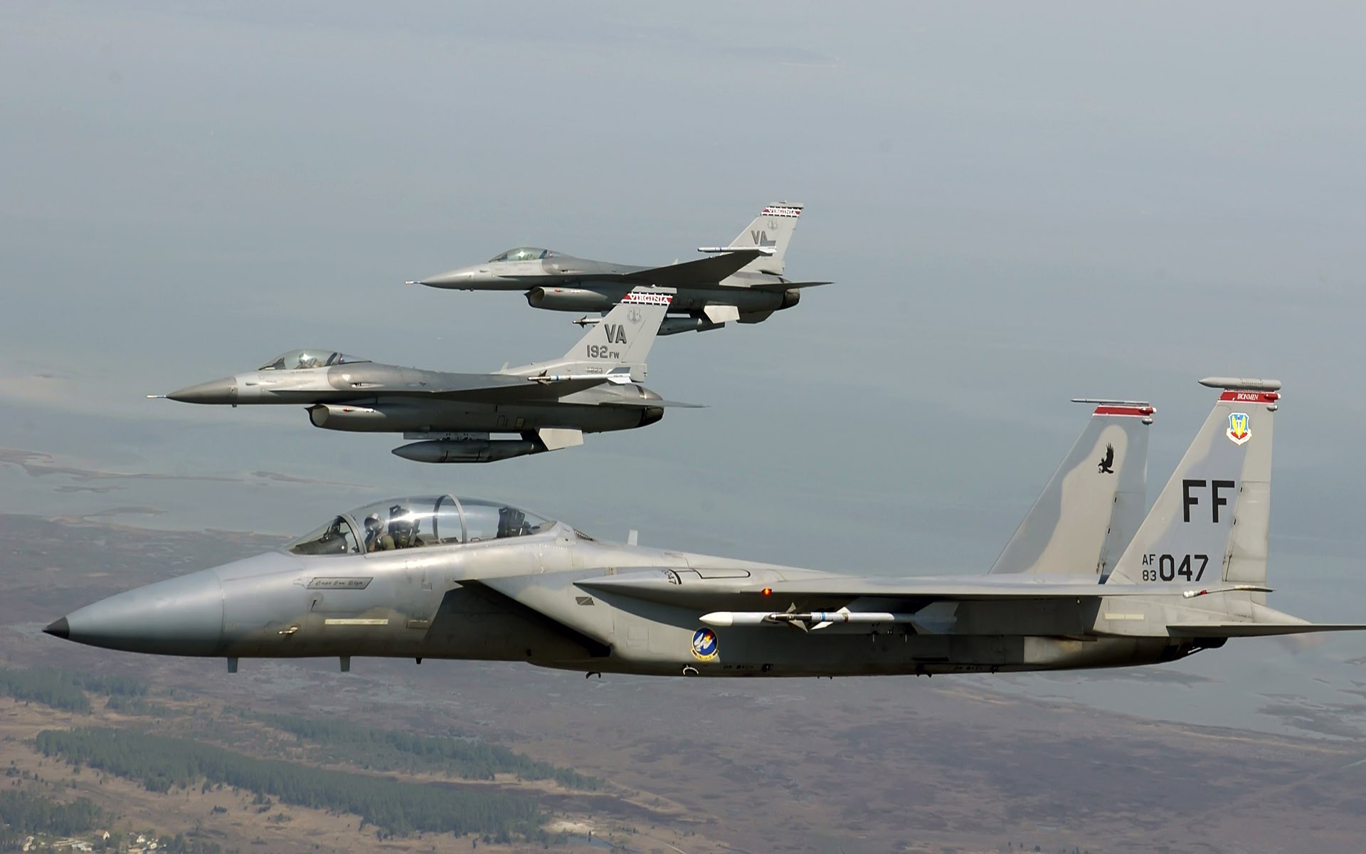 война, самолеты, F-15 Eagle, F- 16 Fighting Falcon - обои на рабочий стол