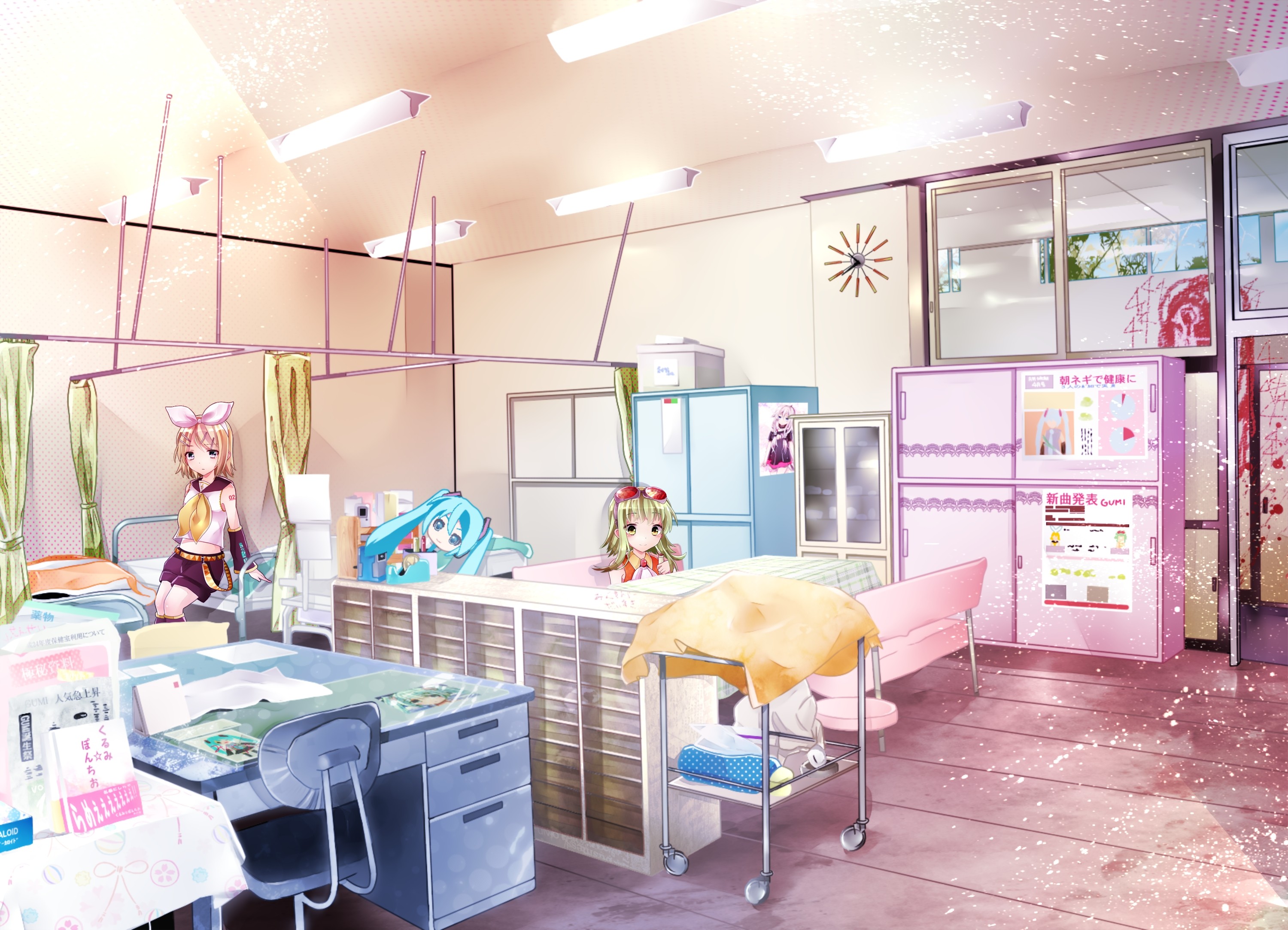 Вокалоид, Мику Хацунэ, Kagamine Rin, хвостики, живописный, аниме девушки - обои на рабочий стол