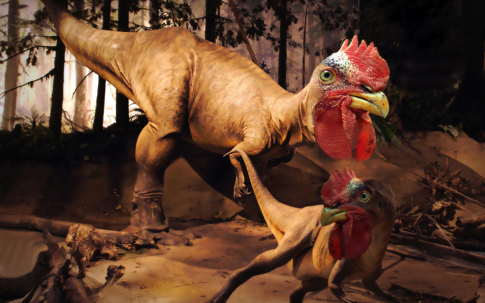 динозавры, куры - обои на рабочий стол