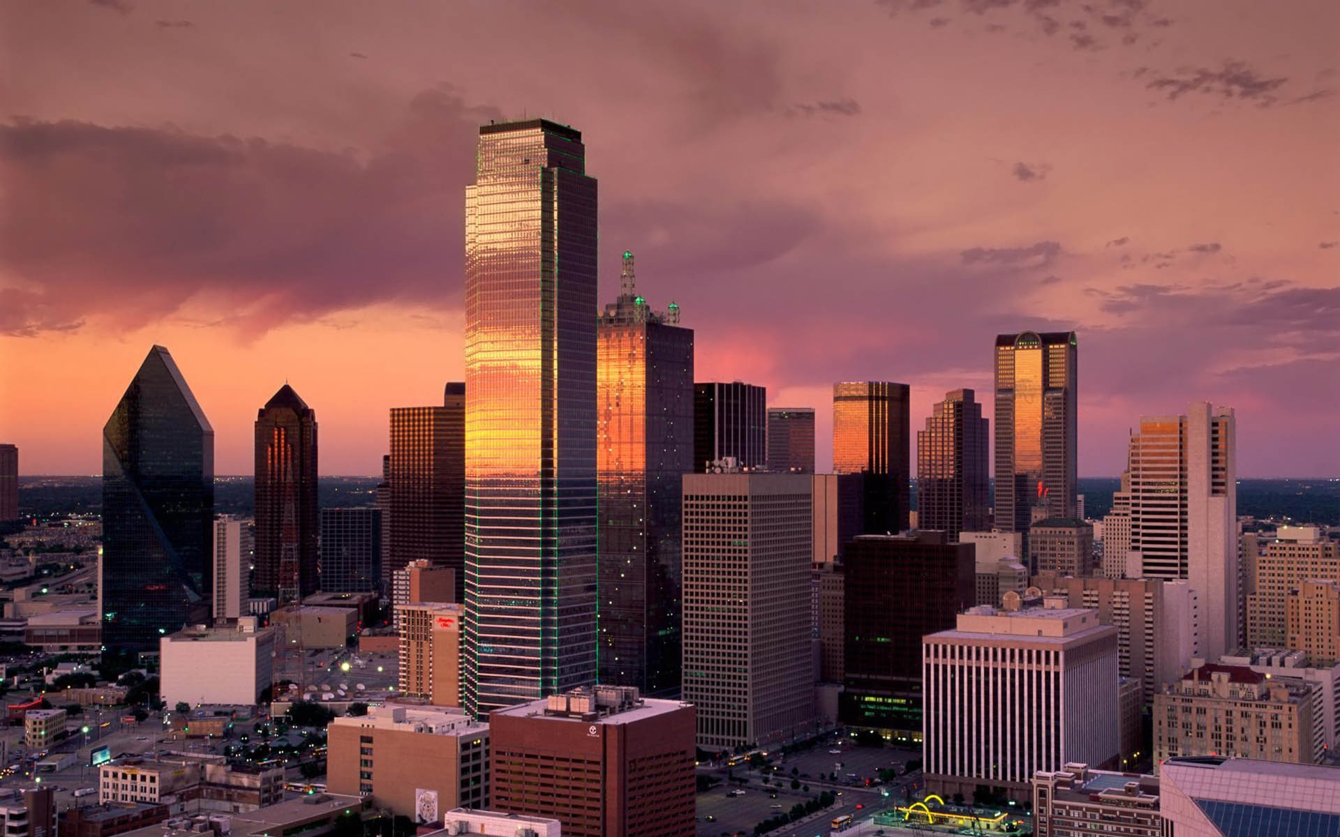 закат, города, здания, Даллас - обои на рабочий стол