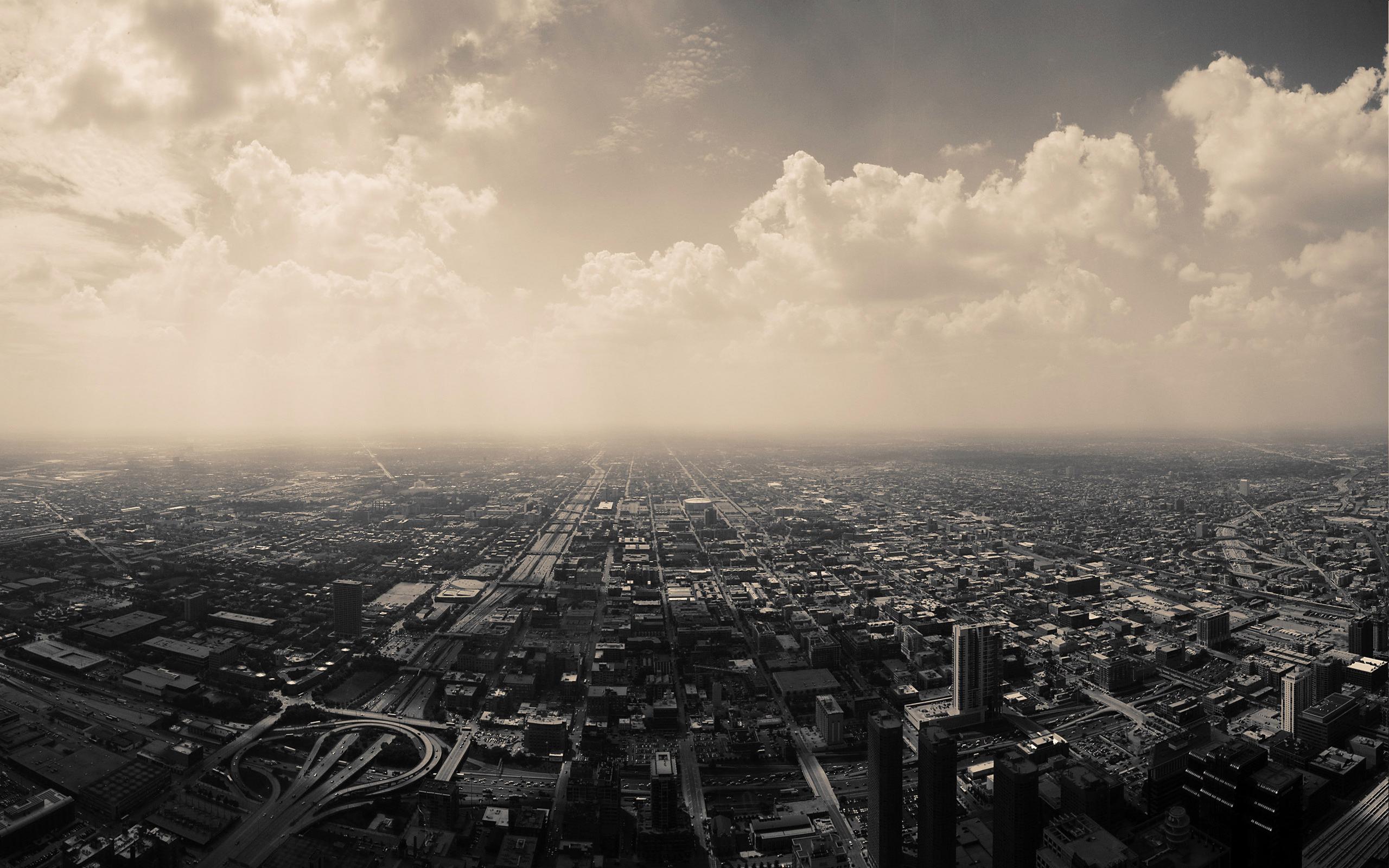 облака, города, горизонты, Чикаго, архитектура, городской, здания, монохромный, города - обои на рабочий стол