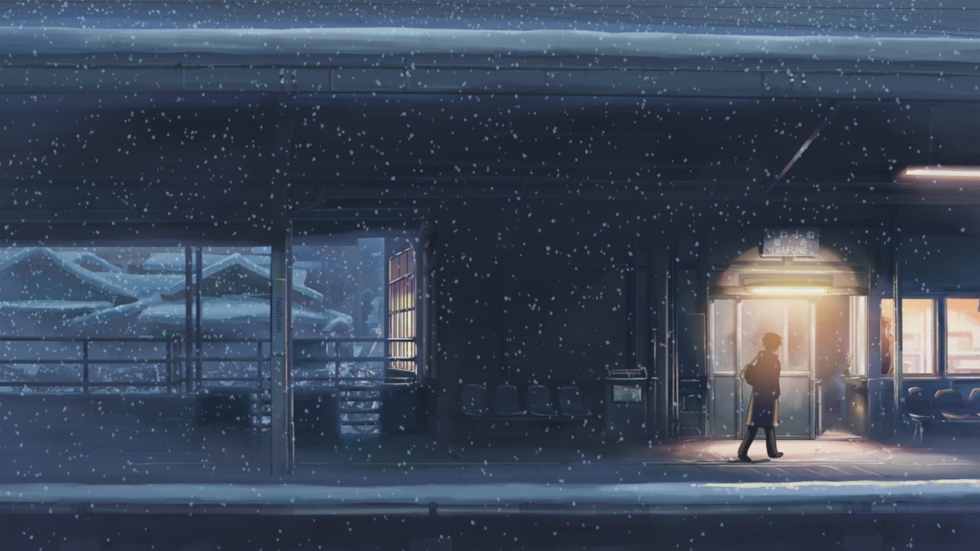 снег, поезда, Макото Синкай, вокзалы, 5 сантиметров в секунду, произведение искусства - обои на рабочий стол