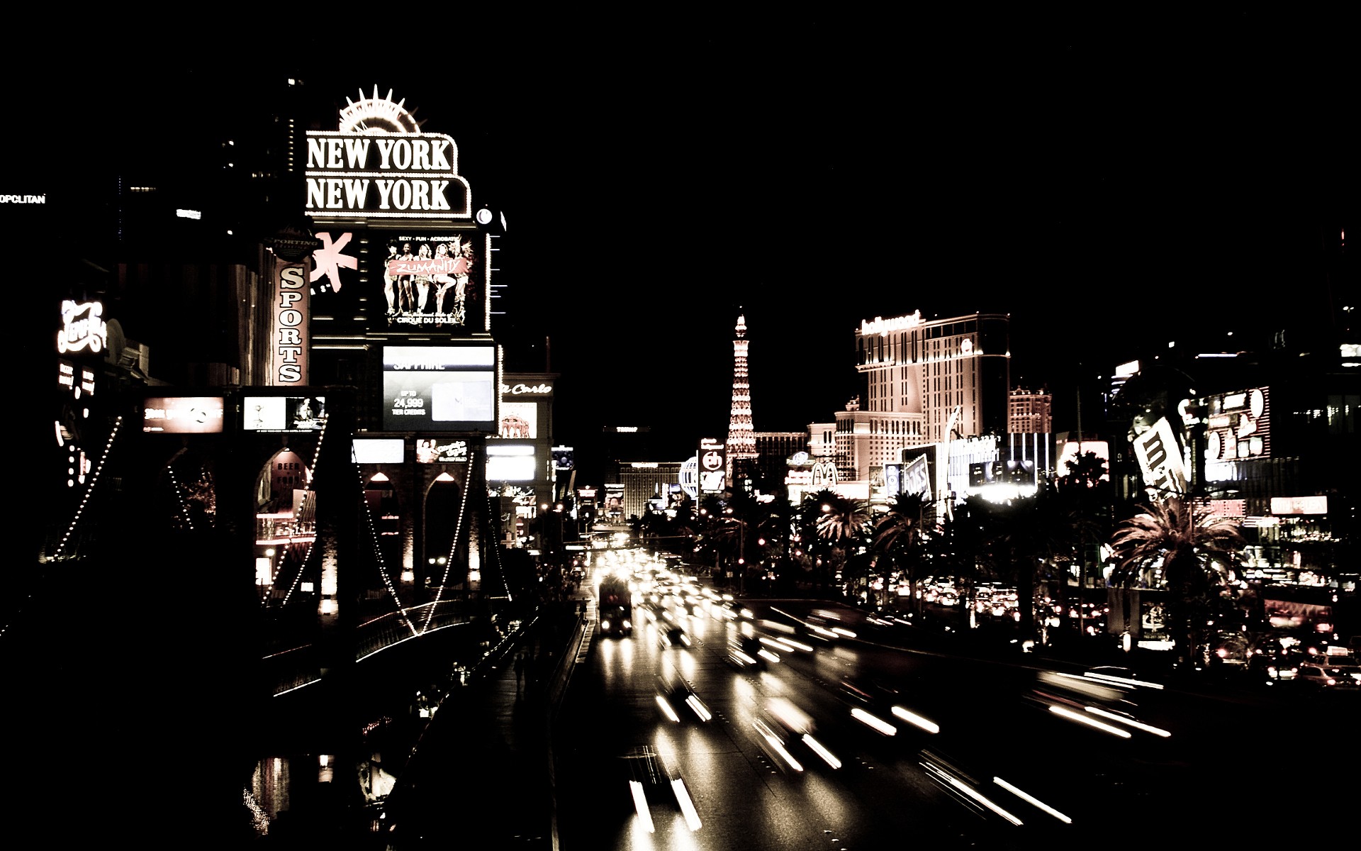 черно-белое изображение, черный цвет, города, улицы, белый, автомобили, Лас-Вегас, городской, здания - обои на рабочий стол