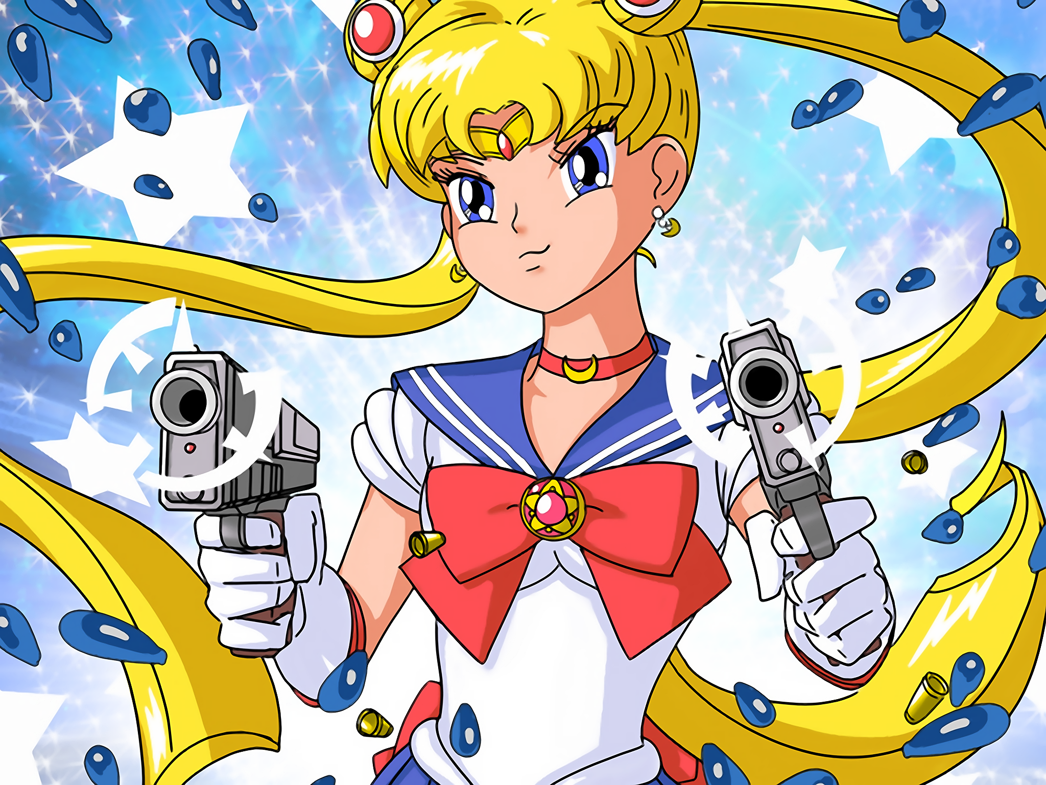 пистолеты, Sailor Moon, хвостики, морская форма, Bishoujo Senshi Sailor Moon - обои на рабочий стол