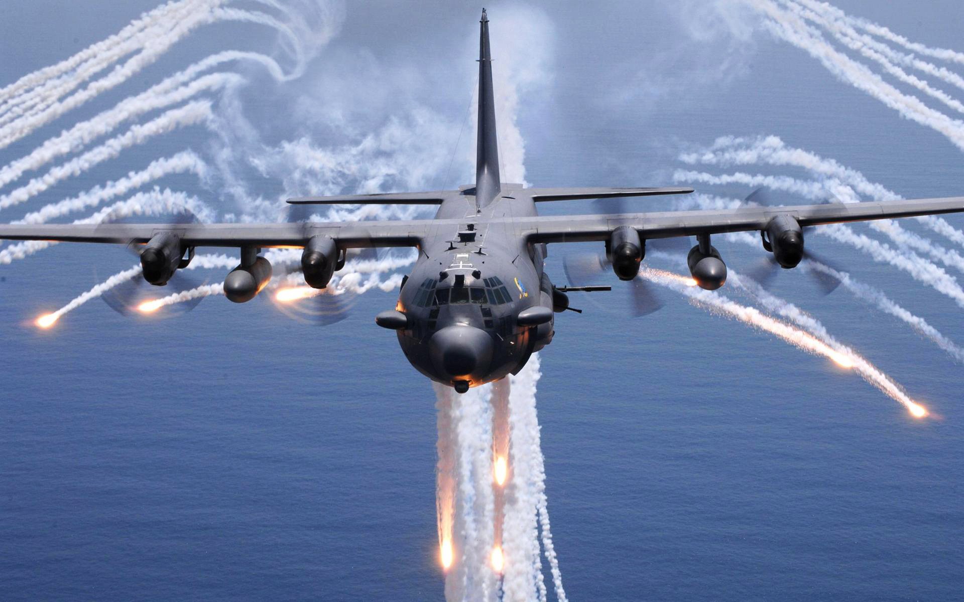 самолет, AC - 130 Spooky / Spectre, вспышки, инверсионных - обои на рабочий стол