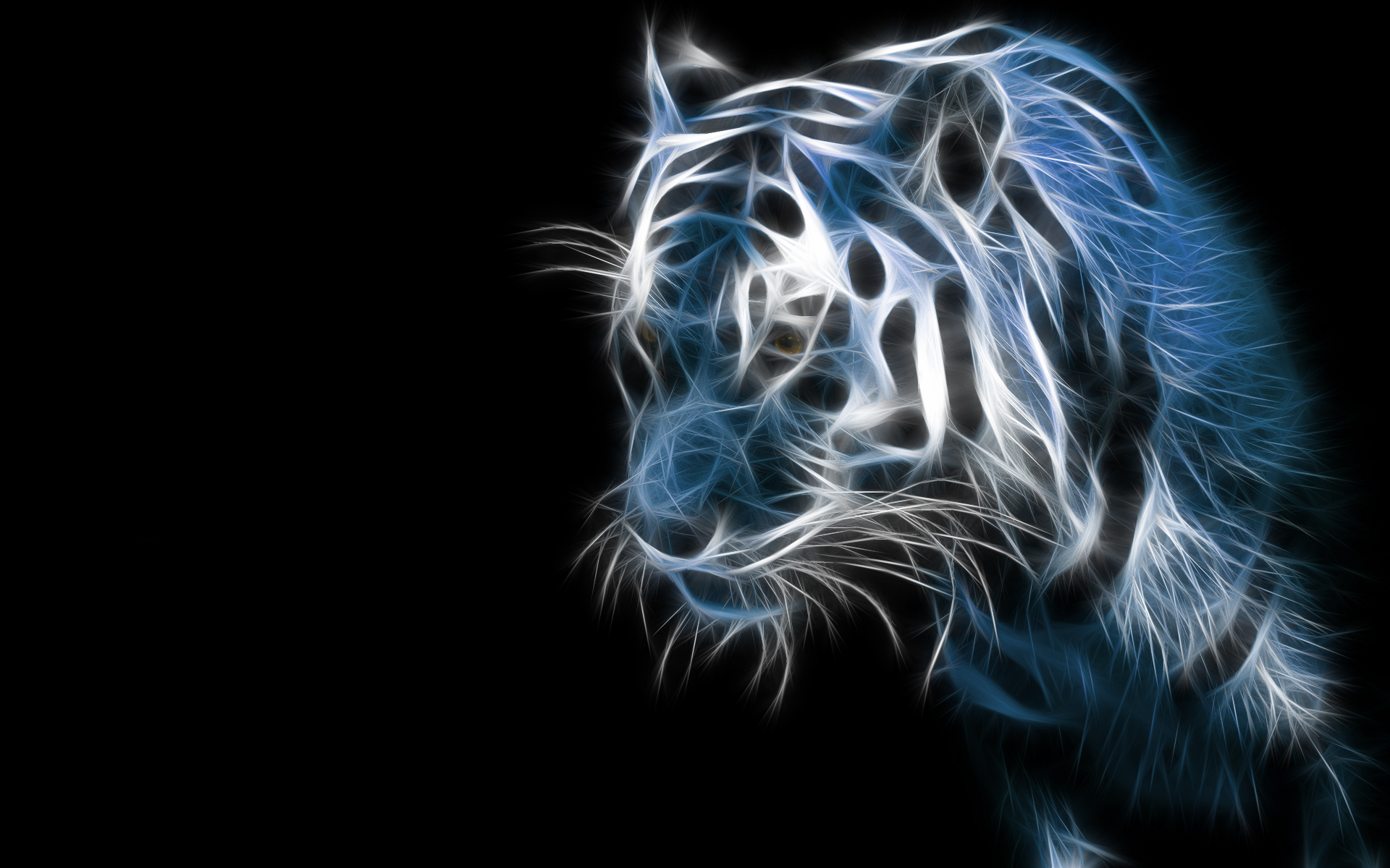 синий, черный цвет, животные, тигры, Fractalius, цифровое искусство, произведение искусства, Digtal искусство - обои на рабочий стол