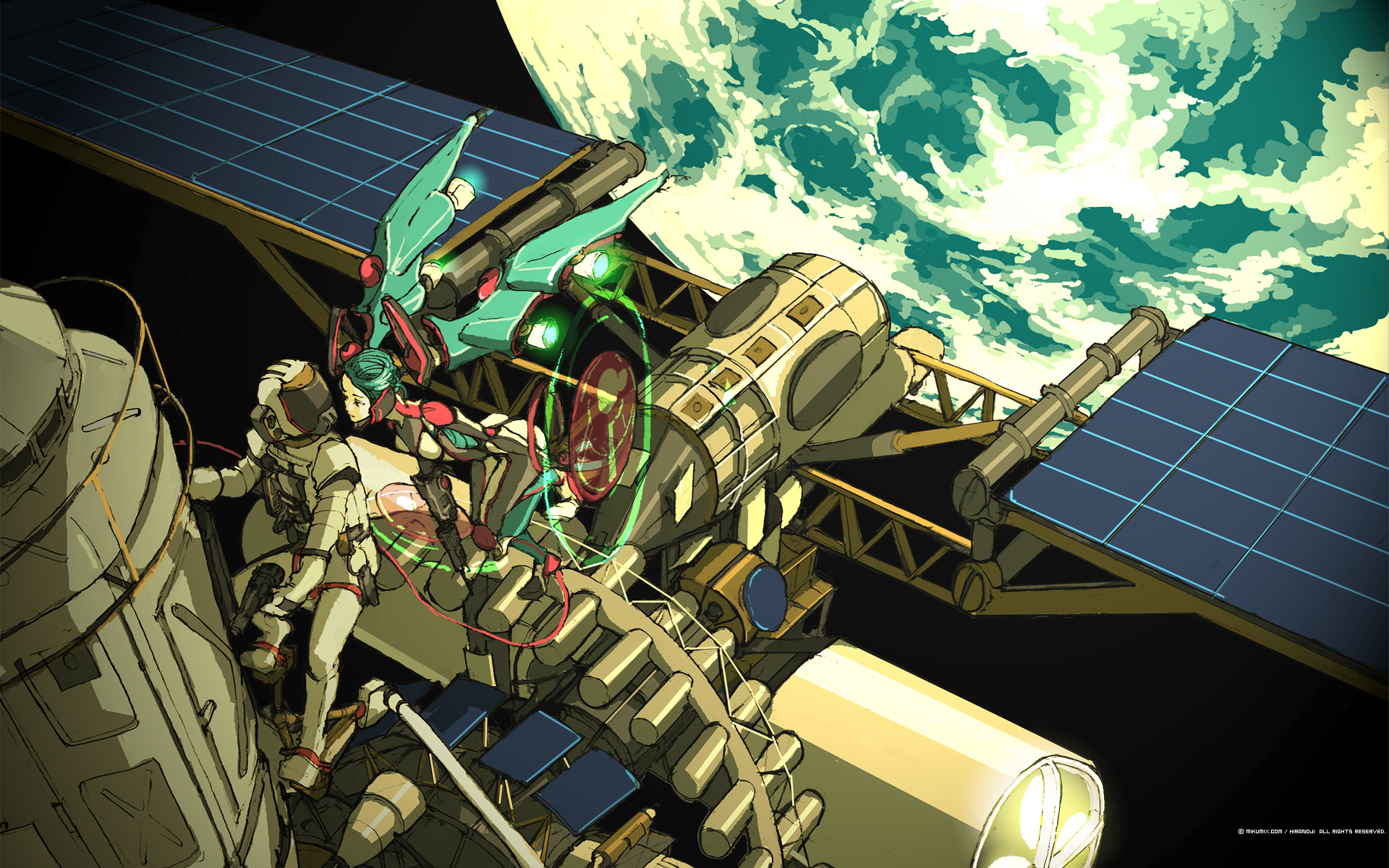 космическое пространство, Вокалоид, Мику Хацунэ, аниме девушки - обои на рабочий стол