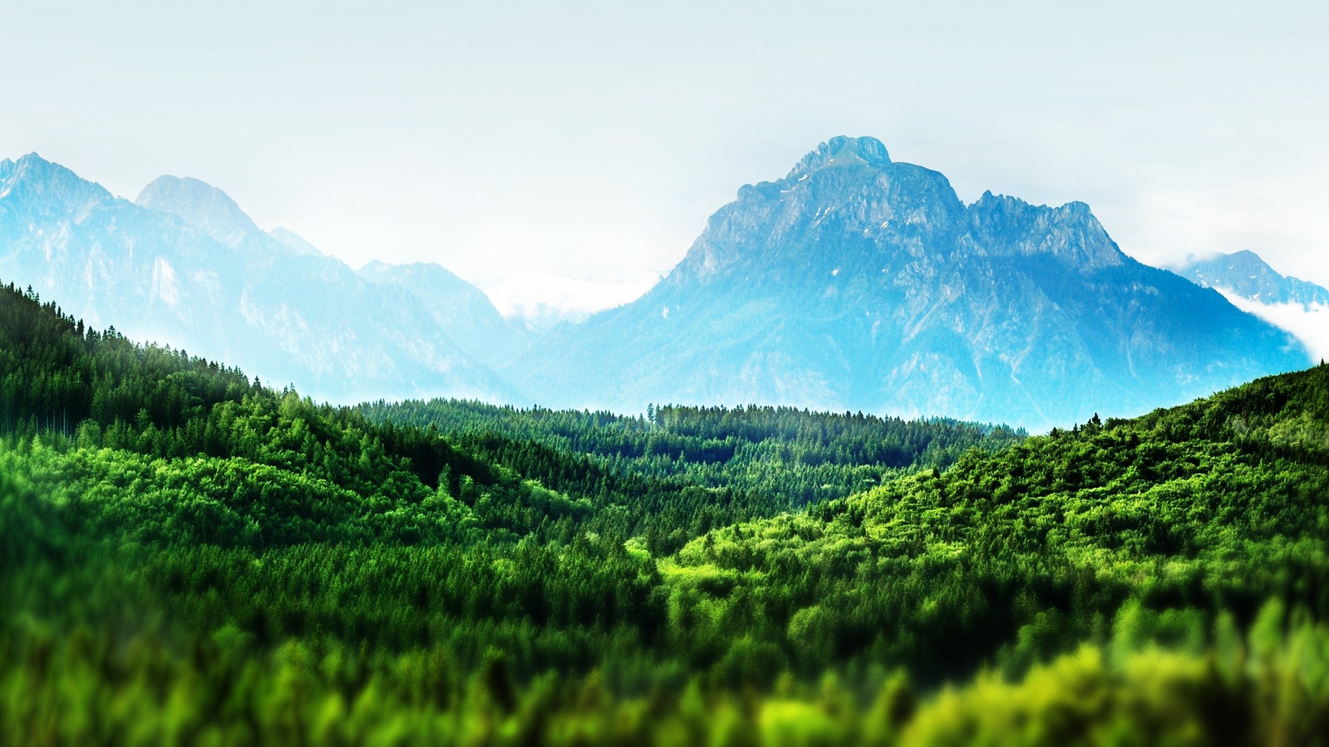 горы, пейзажи, леса, Бавария, сдвигом и наклоном - обои на рабочий стол