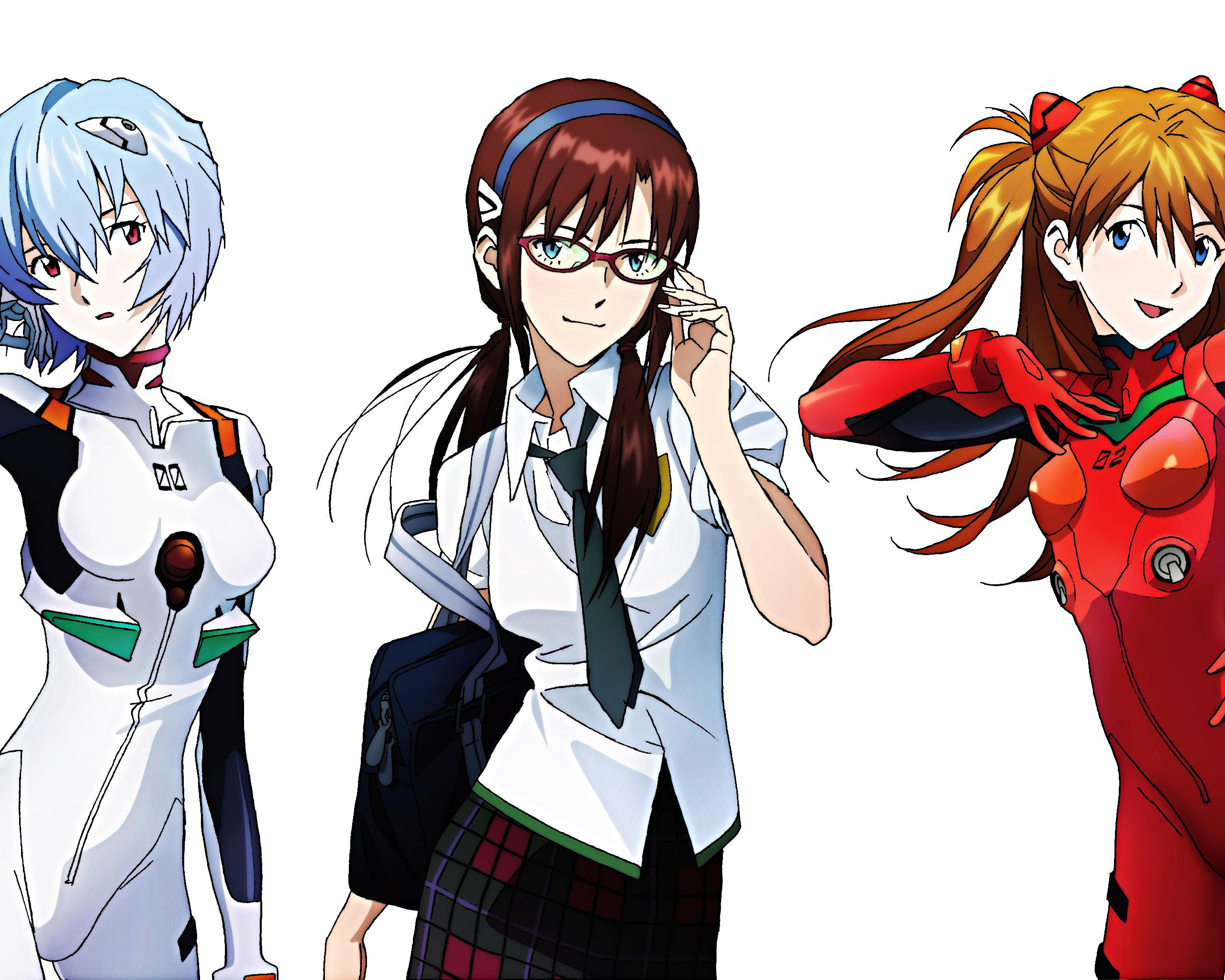 школьная форма, Ayanami Rei, Neon Genesis Evangelion (Евангелион), Makinami Марий Прославленный, Аска Лэнгли Сорю, простой фон - обои на рабочий стол