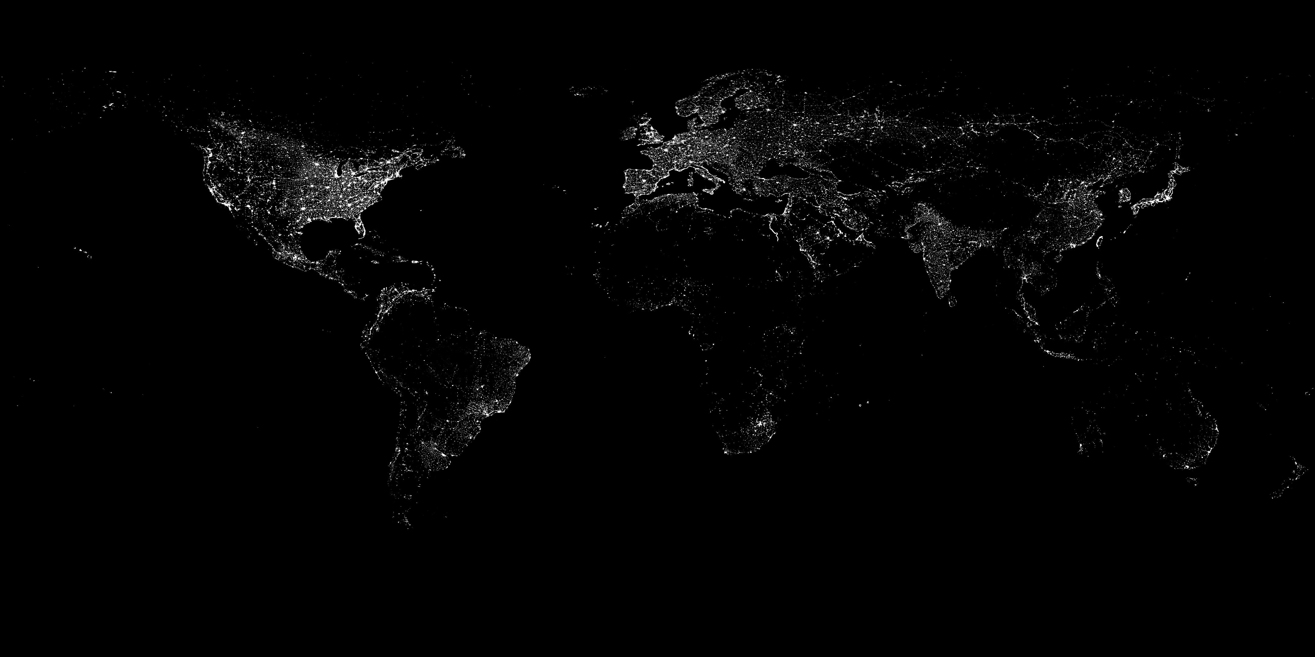 ночь, огни, карта мира - обои на рабочий стол