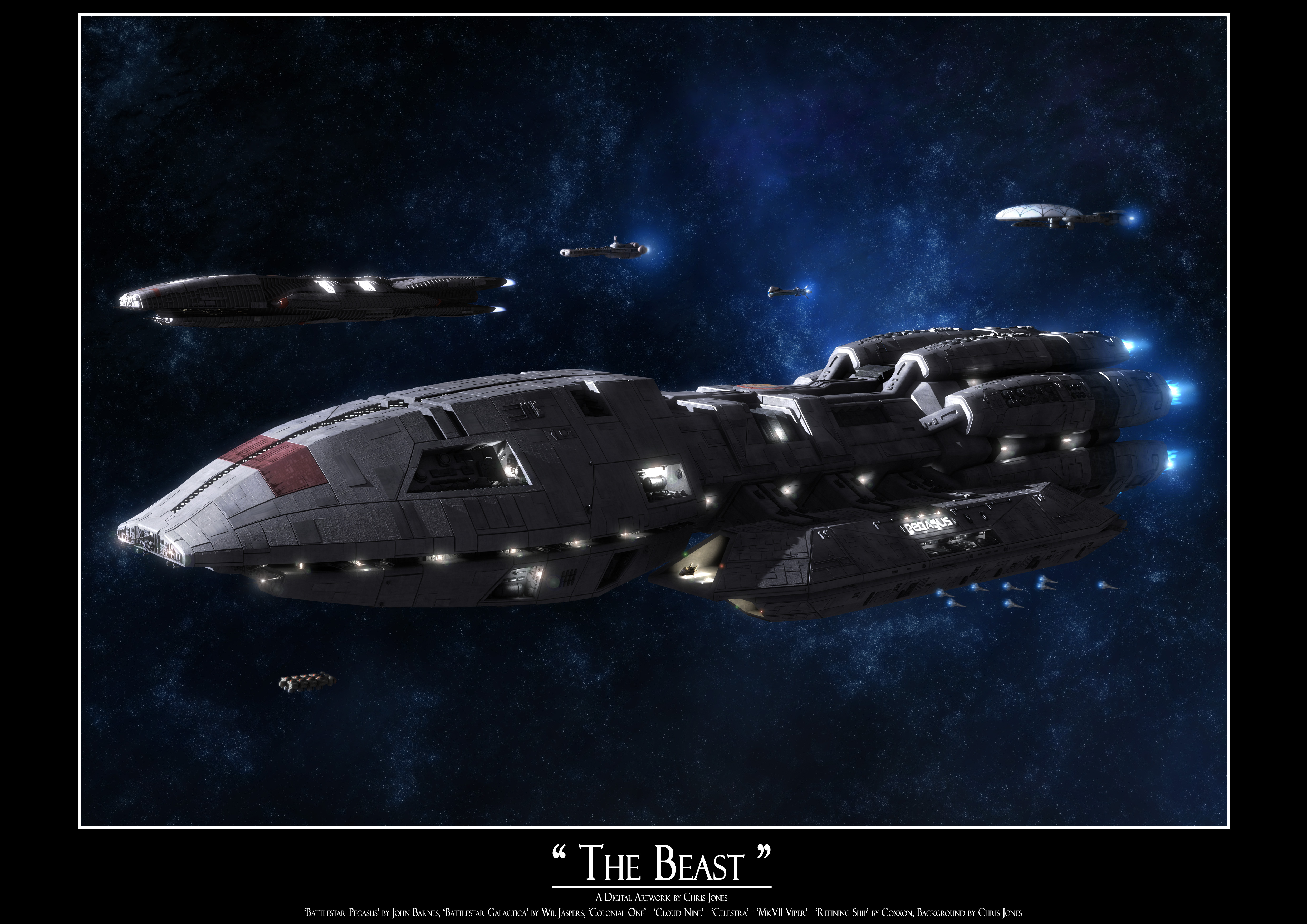 космическое пространство, Звездный крейсер Галактика, космические корабли, научная фантастика, Battlestar Pegasus - обои на рабочий стол