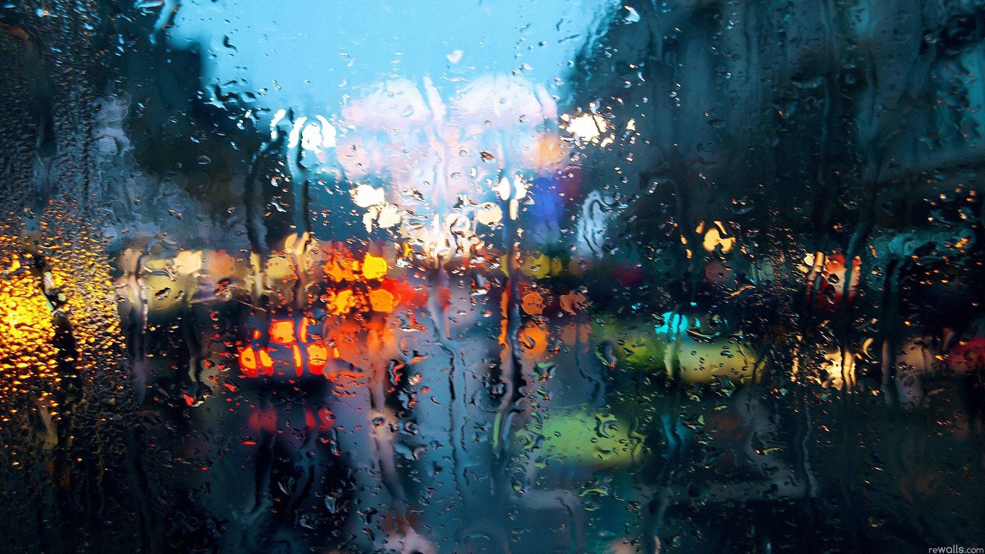 вода, города, огни, дождь, влажный, дождь на стекле - обои на рабочий стол