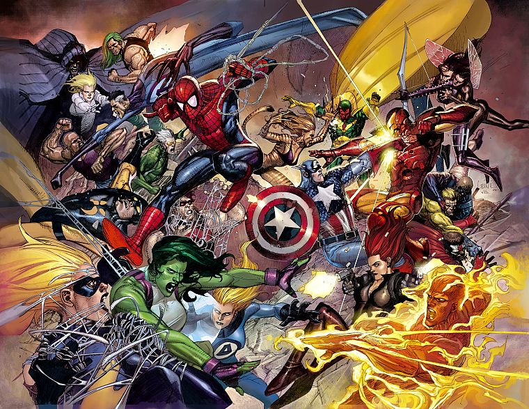 Железный Человек, Человек-паук, Капитан Америка, Фантастическая четверка, Черная вдова, Женщина-Халк, Марвел комиксы, мистер Фантастик - обои на рабочий стол