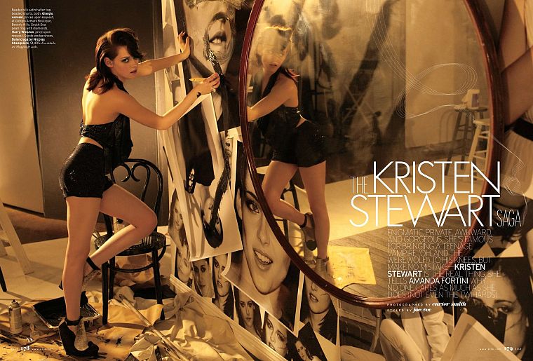 девушки, Кристен Стюарт, зеркала, актрисы, журнал сканирует - обои на рабочий стол