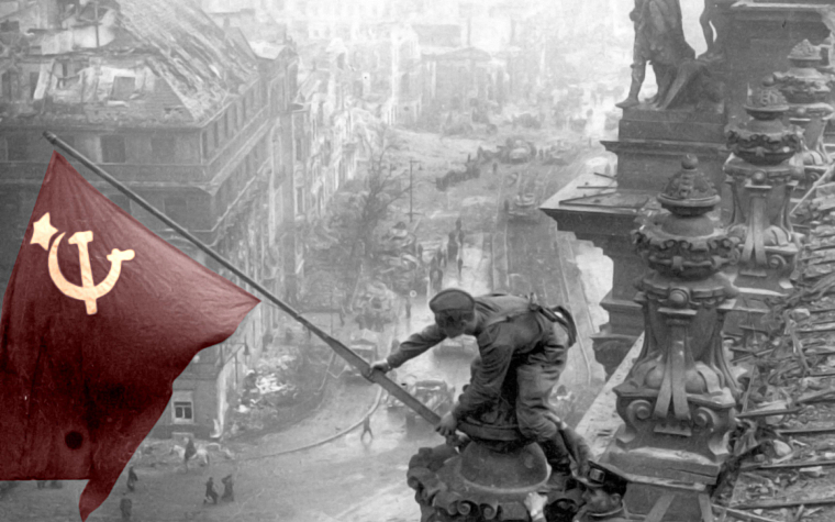война, СССР, Берлин, Вторая мировая война, выборочная раскраска, российские флаги - обои на рабочий стол