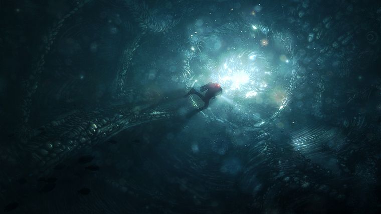 свет, Фэнтази, подводное плавание, под водой, Даниэль Kvasznicza - обои на рабочий стол