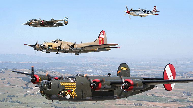 самолет, B- 17 Flying Fortress, B - 25 Mitchell, B - 24 Liberator, P - 51 Mustang - обои на рабочий стол