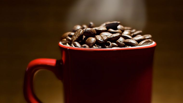 кофе в зернах, кофейные чашки - обои на рабочий стол