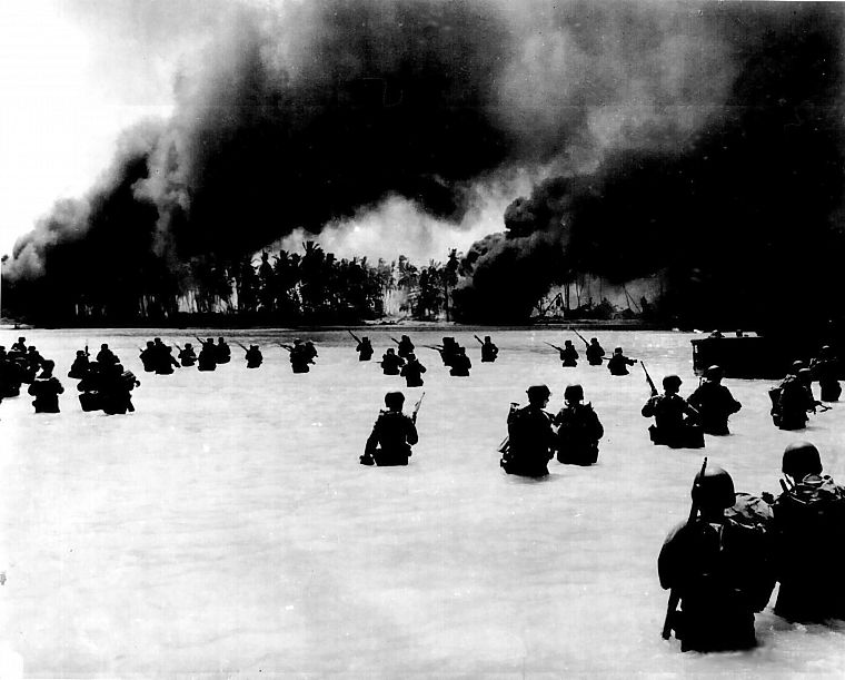 солдаты, военный, дым, США морской пехоты, пехота, мировая война, Вторая мировая война, пляжи - обои на рабочий стол