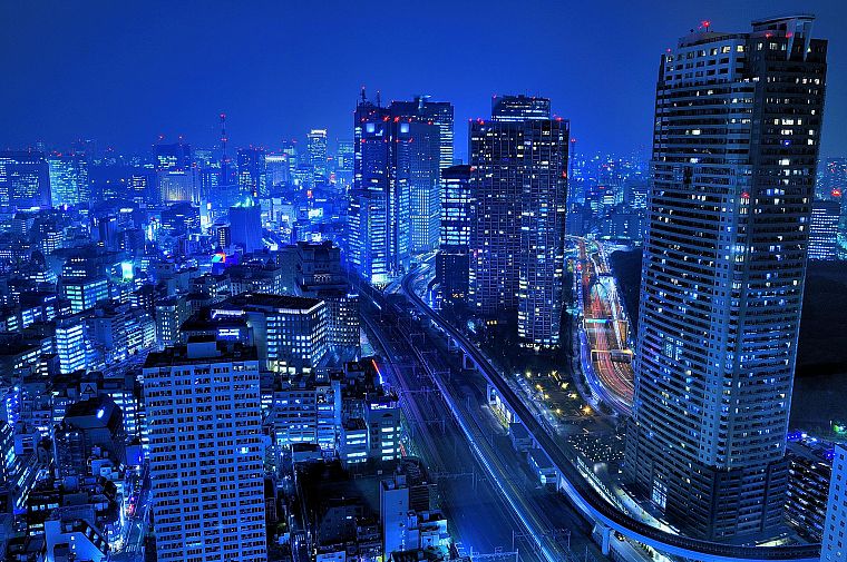 Япония, Токио, города, ночь, здания, городские огни - обои на рабочий стол