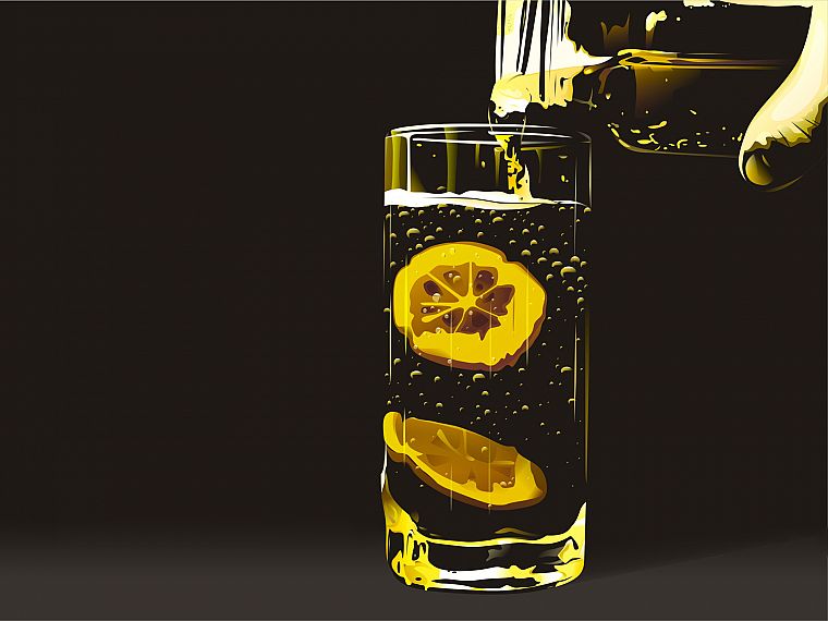 стекло, руки, пузыри, произведение искусства, напитки, лимонад, простой фон, лимоны - обои на рабочий стол
