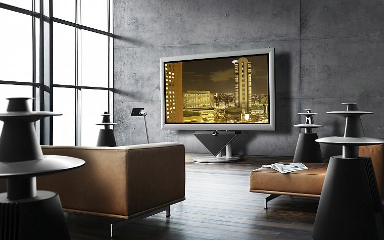 телевидение, диван, домой, интерьер, 3D (трехмерный) - обои на рабочий стол
