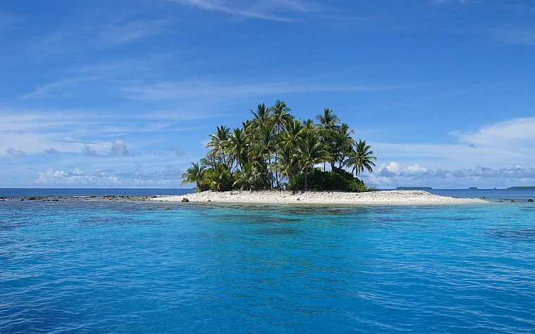 вода, океан, пейзажи, острова, пальмовые деревья, Микронезия, голубое небо - обои на рабочий стол