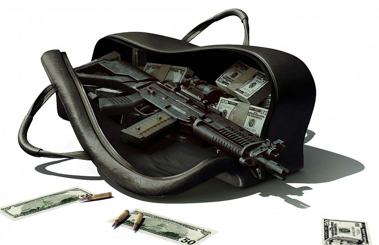 винтовки, пистолеты, деньги, оружие, гангстер - обои на рабочий стол