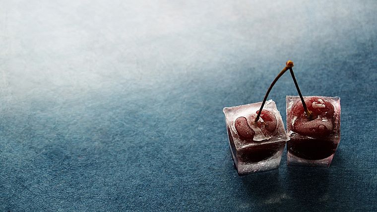 лед, вишня, кубики льда - обои на рабочий стол