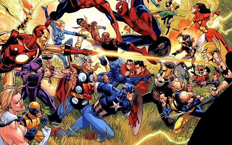 Железный Человек, Человек-паук, Капитан Америка, уроженец штата Мичиган, феникс, Iron Fist, Марвел комиксы, Hawkeye, Люк Кейдж, Женщина-Паук, Секретное вторжение - обои на рабочий стол