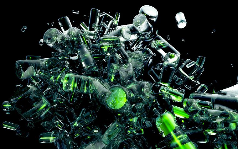 зеленый, абстракции, бутылки - обои на рабочий стол