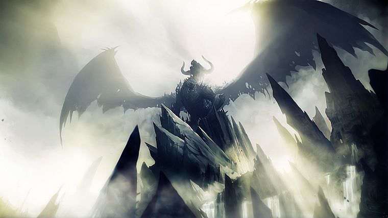 видеоигры, крылья, драконы, скалы, туман, Guild Wars 2 - обои на рабочий стол