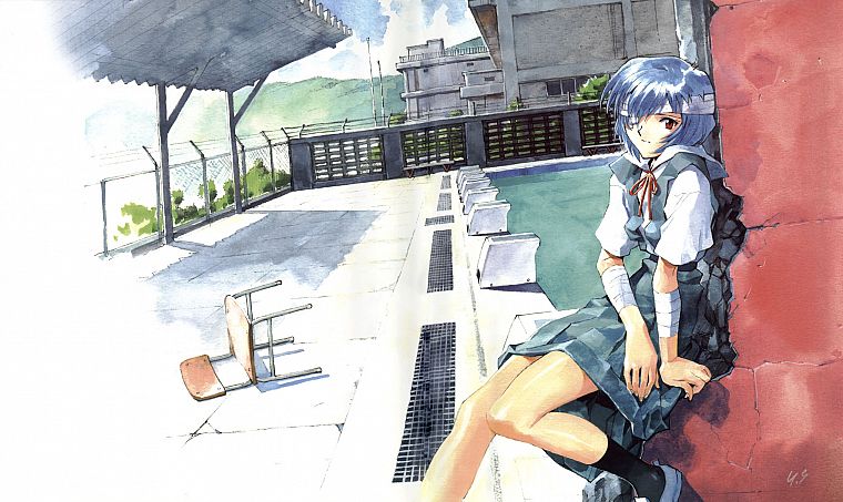 школьная форма, Ayanami Rei, Neon Genesis Evangelion (Евангелион) - обои на рабочий стол