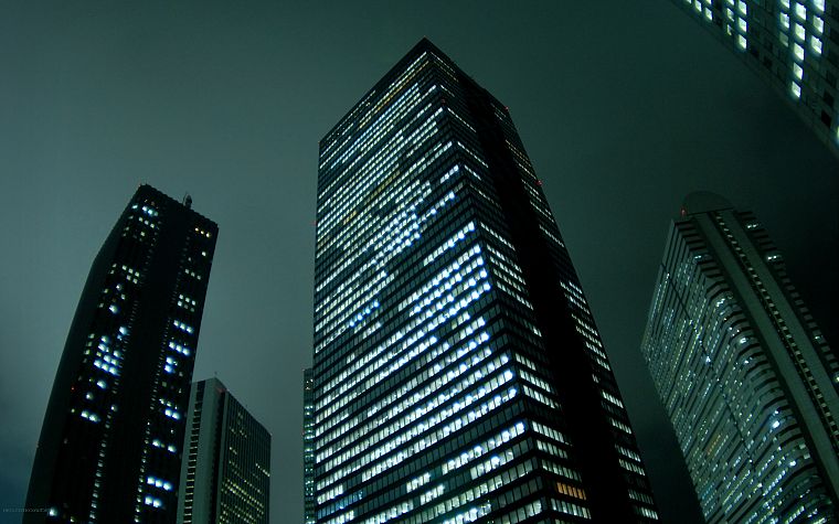 ночь, небоскребы, города - обои на рабочий стол