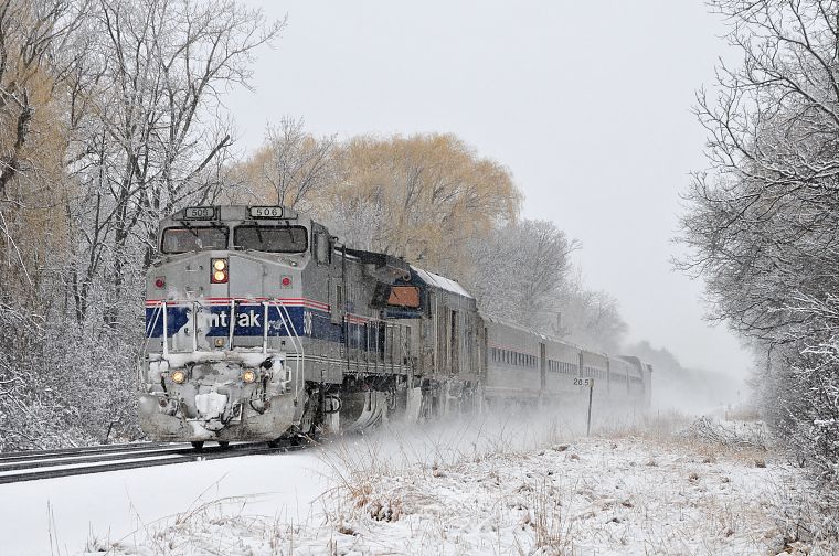 снег, поезда, железнодорожные пути, локомотивы, Amtrak - обои на рабочий стол