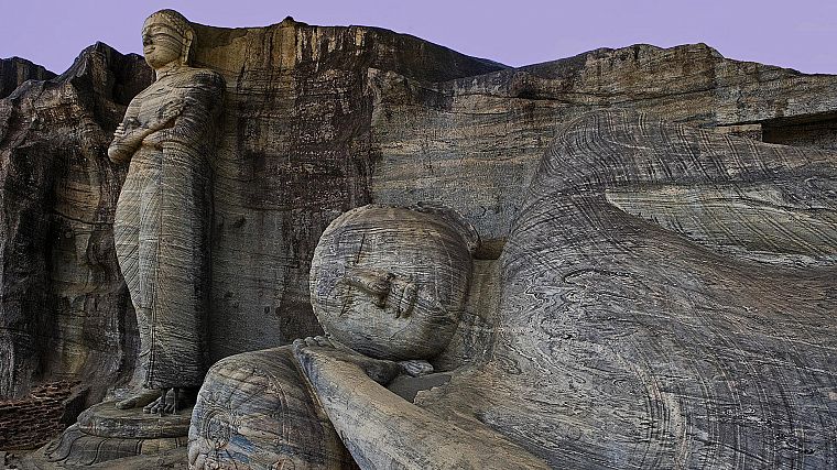 камни, Будда, Буддизм, спальный, статуи, Шри Ланка - обои на рабочий стол