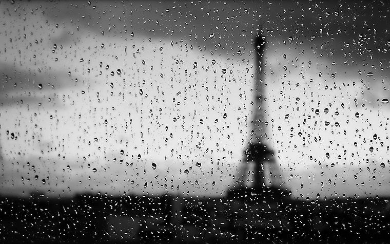 Эйфелева башня, дождь, стекло, влажный, конденсация, глубина резкости, дождь на стекле - обои на рабочий стол
