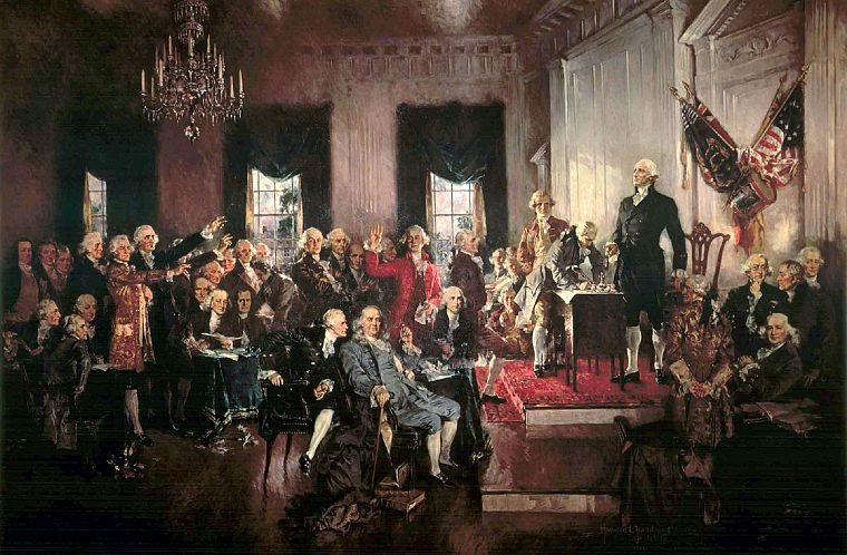 картины, США, произведение искусства, Джордж Вашингтон, Бенджамин Франклин, конституция, подписание - обои на рабочий стол