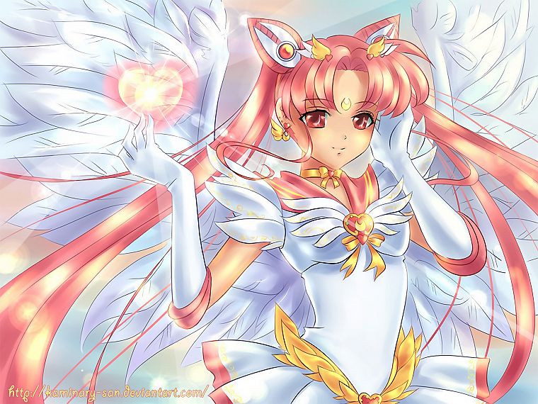 крылья, розовые волосы, красные глаза, морская форма, украшения для волос, Bishoujo Senshi Sailor Moon, Sailor Chibi Moon - обои на рабочий стол