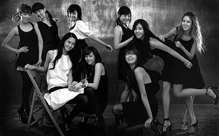 девушки, Girls Generation SNSD (Сонёсидэ), знаменитости, высокие каблуки, оттенки серого, монохромный, K-Pop - обои на рабочий стол