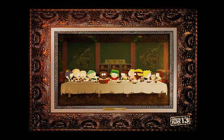 South Park, пародия, Тайная вечеря, кадры, Эрик Картман, Кайл Брофловски, Айк Брофловски, Баттерс Stotch - обои на рабочий стол