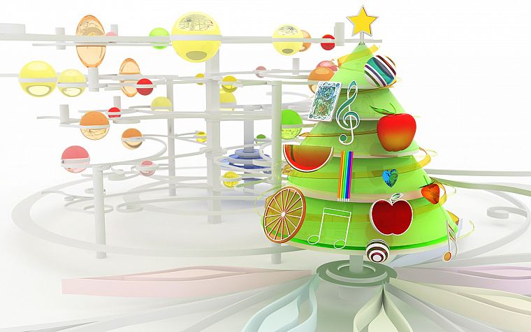 абстракции, деревья, компьютерная графика, рождество, Рождественские елки, хроматической, К3 Студия - обои на рабочий стол