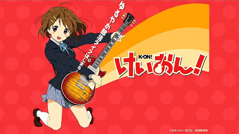 K-ON! (Кэйон!), школьная форма, Hirasawa Юи, гитары, аниме, гольфы - обои на рабочий стол
