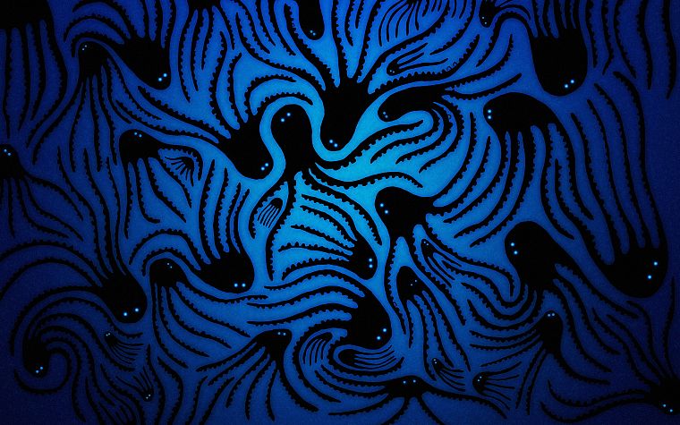 абстракции, осьминоги, произведение искусства, синий фон - обои на рабочий стол