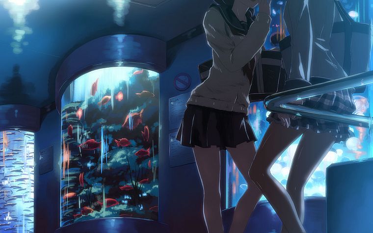 ноги, школьная форма, подол, аквариум, аниме, аниме девушки, морская форма, оригинальные персонажи, Юки Тацуя - обои на рабочий стол