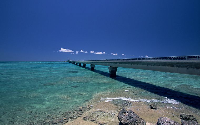 вода, горизонты, скалы, мосты, Окинава, голубое небо, море, пляжи - обои на рабочий стол