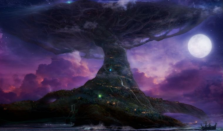 фантазия, пейзажи, природа, деревья, Мир Warcraft, Yggdrassil - обои на рабочий стол